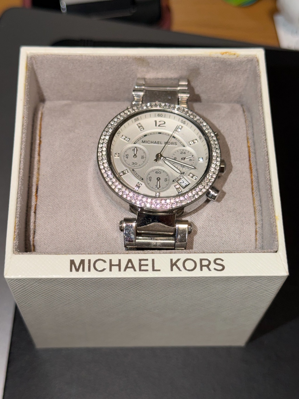 Michael Kors Silver Crystal-Accent Stainless Steel Chronograph Watch Mk5353